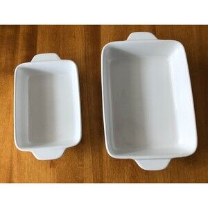 Crate & Barrel Baking Casserole Serving Dish Set of 2 White Rectangular Handles